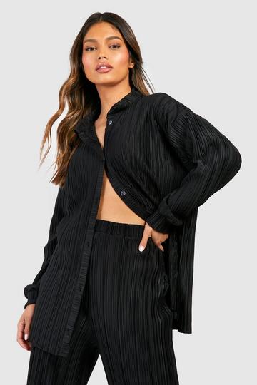Plisse Oversized Relaxed Fit Shirt black