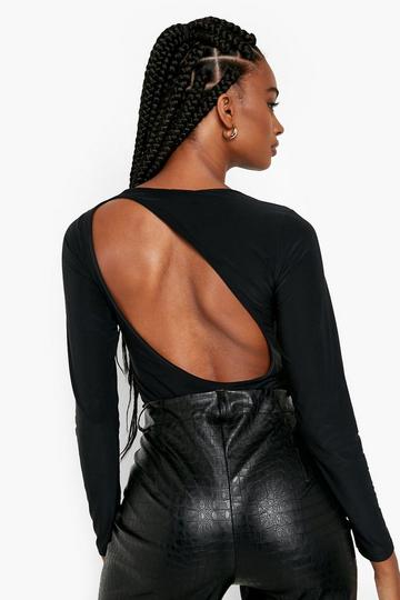 Slinky Cut Out Long Sleeve Bodysuit black