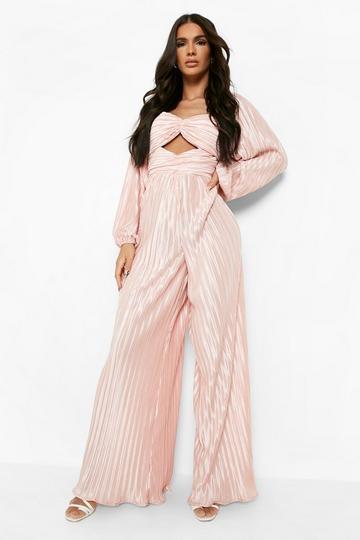 Plisse Cut Out Wide Leg Jumpsuit dusky pink