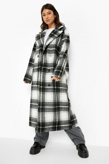Check Oversized Wool Look Coat black