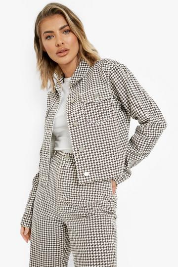 White Hounds Tooth Cropped Denim Jacket