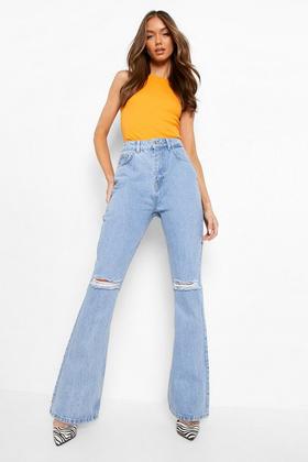 Women's High Waisted Split Hem Flared Jeans