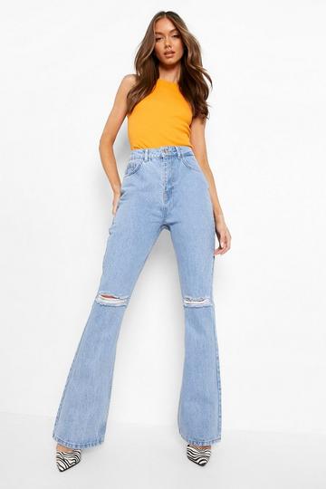 Distressed High Waisted Bootcut Jeans light wash