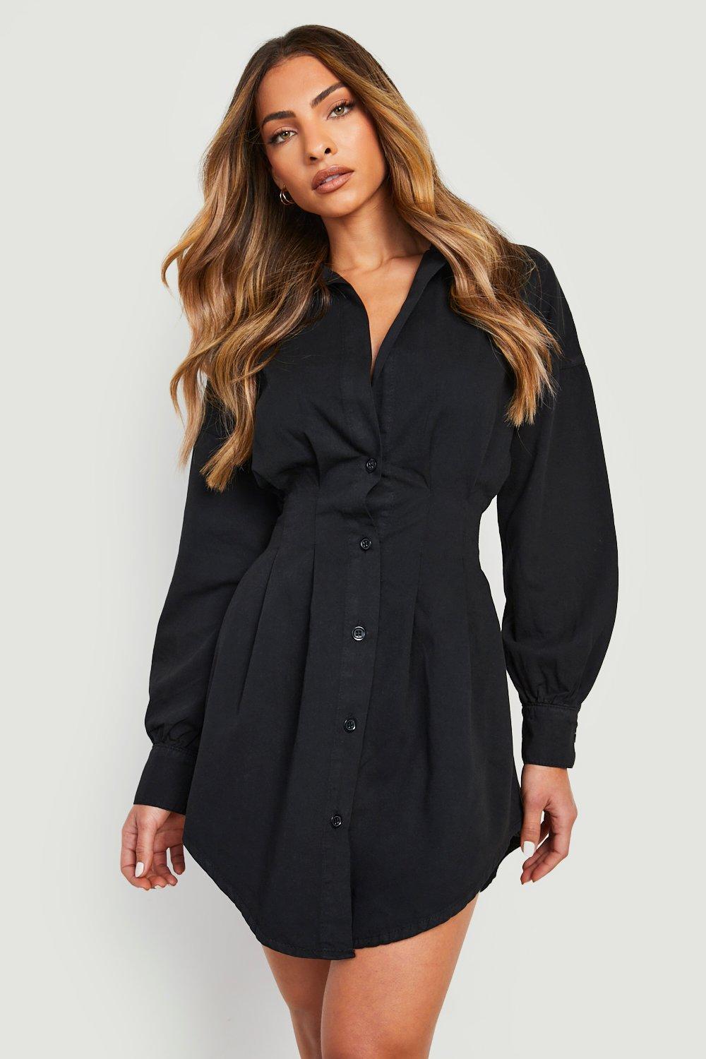 Textured Wrap Front Midi Shirt Dress boohoo