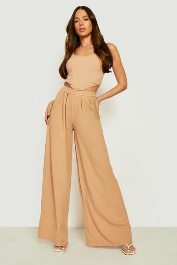 High Waisted Crepe Wide Leg Trousers stone