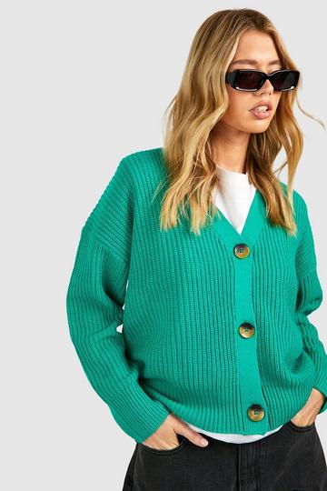 Basic Button Through Cropped Cardigan green