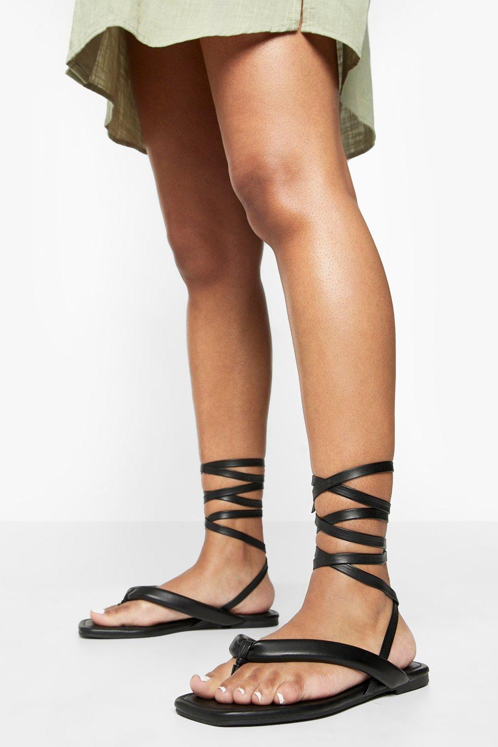 Lace up Sandals Black | Leather and Silk | Greek Chic Handmades