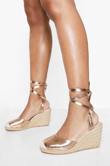 Gold Metallic Wide Width Lace Up Espadrille Wedges