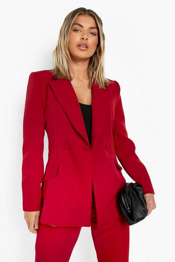 Plunge Tailored Fitted Blazer berry