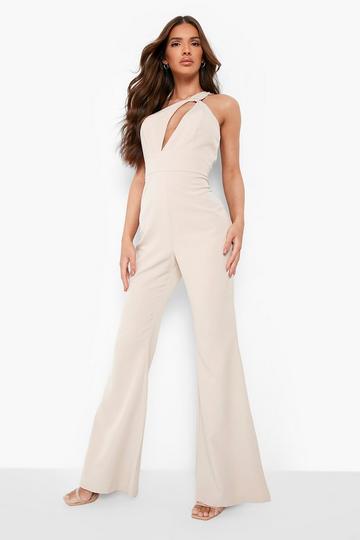 Asymmetric Cut Out Flared Jumpsuit stone