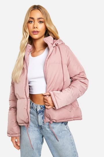 Buy Women's Puffer Jacket Short Glossy Fashion Coat with Pockets Black  Pink, Pink, XX-Large at