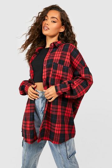 Red Oversized Checked Shirt