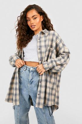 boohoo Oversized Flannel Shirt - Women's Checked Shirts