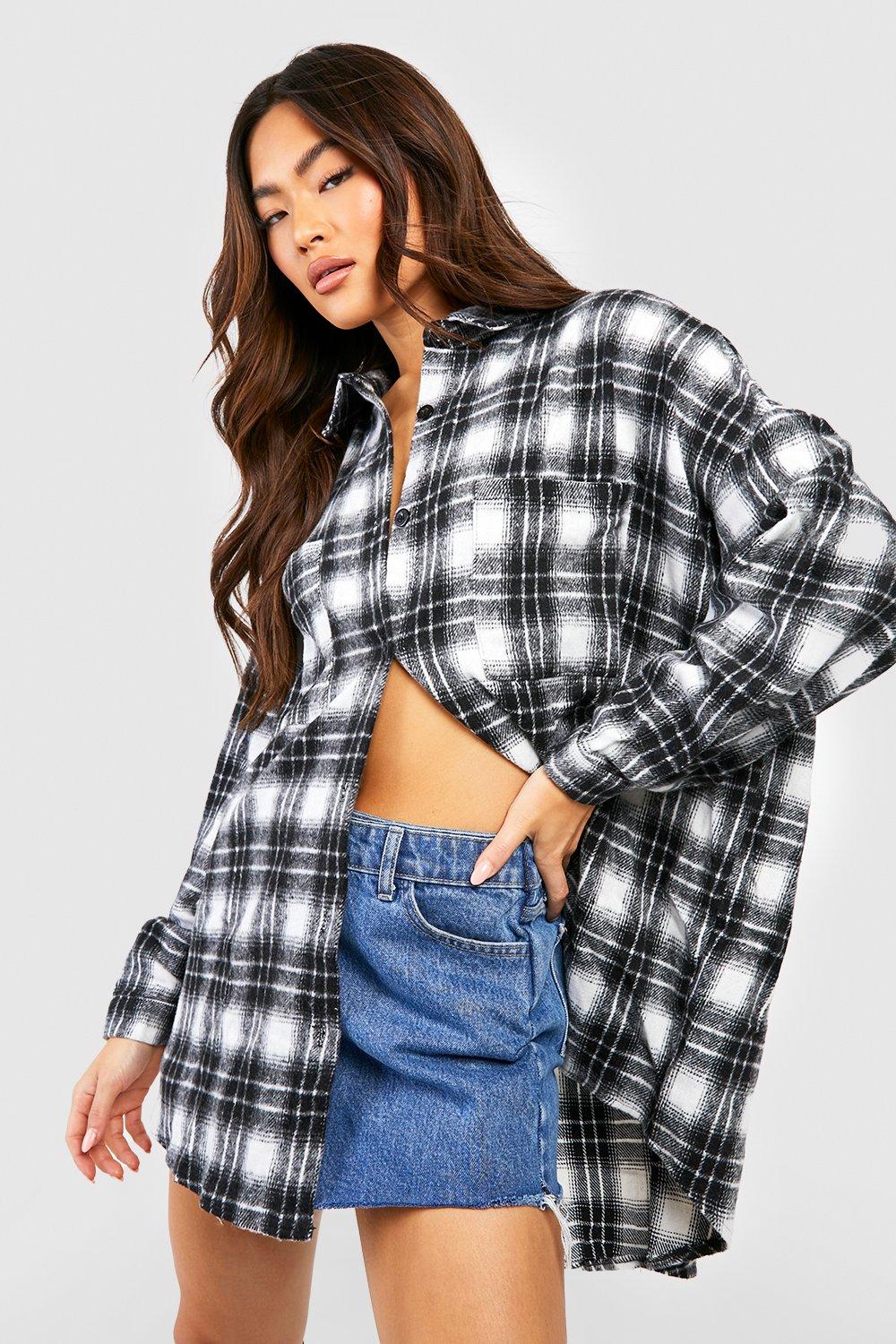 Mono Flannel Bralet And Flannel Shirt Set | boohoo