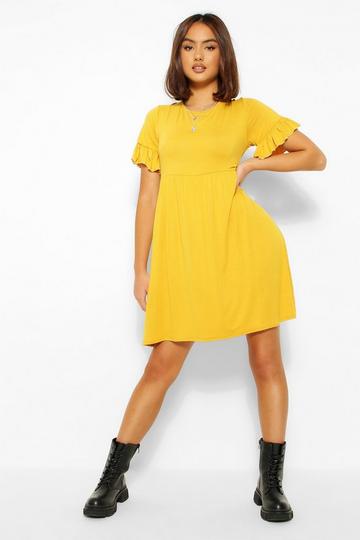 Basic Frill Sleeve Smock Dress mustard