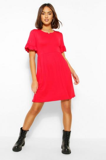 Basic Frill Sleeve Smock Dress red