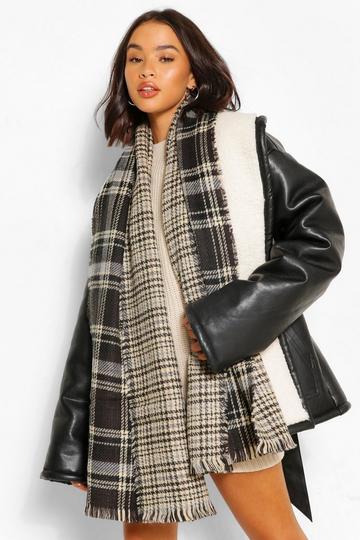 Black Checked Reverse Fringe Edge Scarf