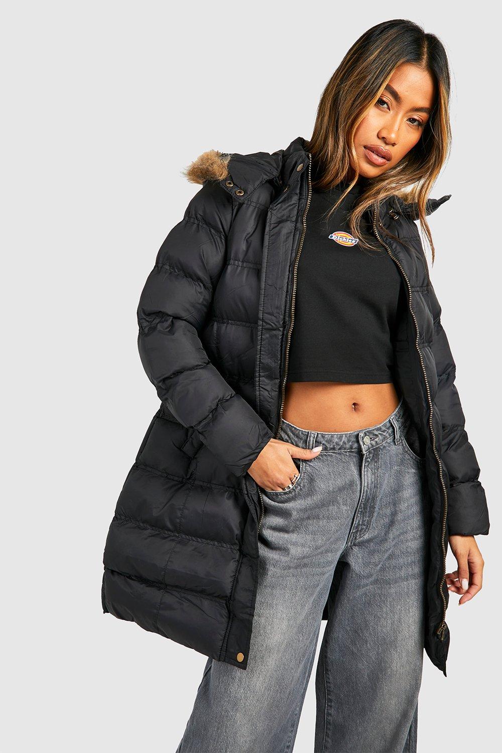 Boohoo belted satin quilted on sale coat