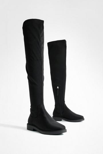 Wide Fit Flat Stretch Over The Knee Boots black