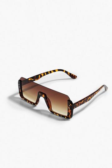 Flat Top Half Frame Oversized Sunglasses brown