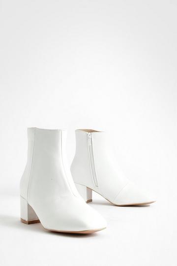 White Wide Fit Low Block Heel Shoe Boots