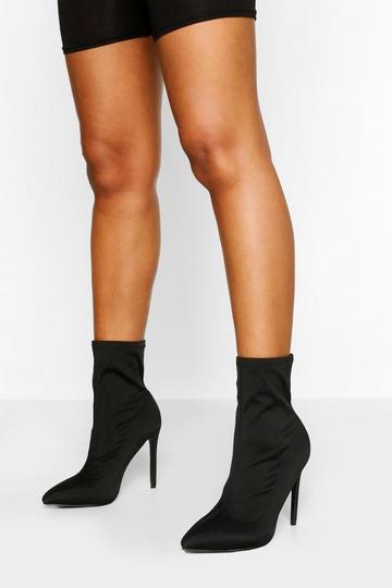 Black Wide Fit Stiletto Pointed Sock Boots