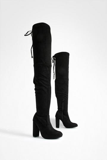 Wide Fit Block Heel Thigh High Boots black