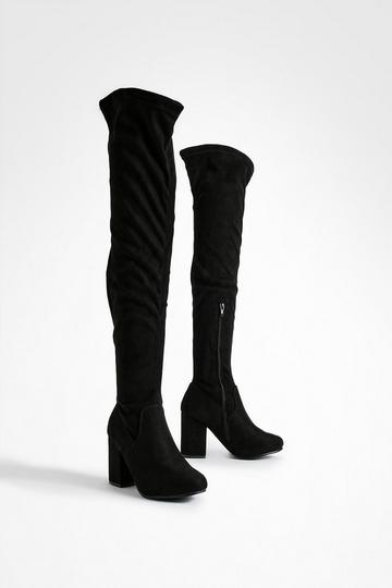 Wide Fit Stretch Block Heel Over The Knee Boots black