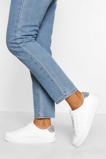 Glitter Panel Basic Flat Trainers silver