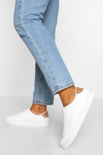 Gold Metallic Glitter Panel Basic Flat Trainers