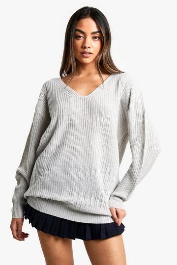 V Neck Oversized Jumper silver grey