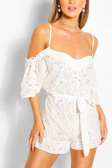 Yellow Broderie Lace Cold Shoulder Belted Playsuit