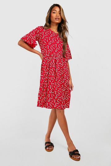 Ditsy Floral Smock Dress red