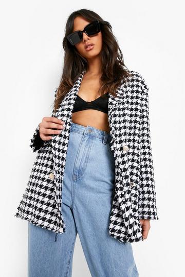 Dogtooth Woven Double Breasted Boxy Blazer black