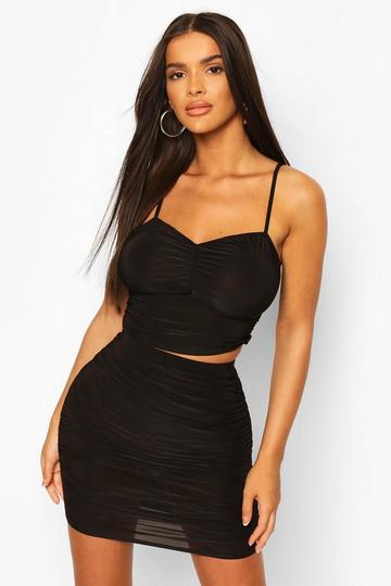 Ruched Mini Skirt And Bralet Co-Ord black