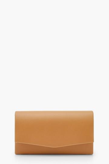 Smooth PU Structured Clutch Bag & Chain camel