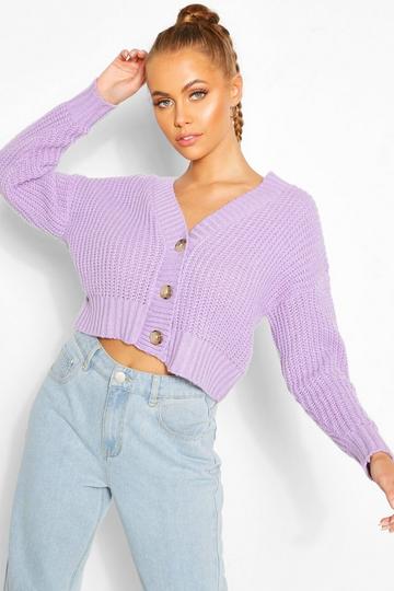 Lilac Purple Chunky Knit Cropped Cardigan