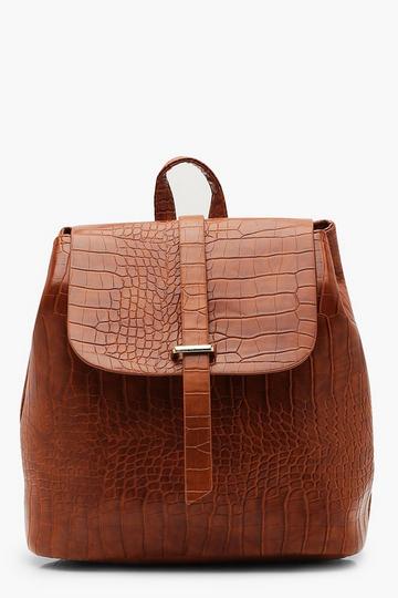 Tan Brown Croc Tab Backpack Bag