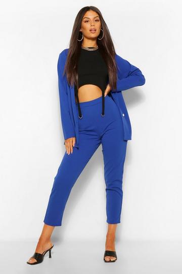 Blue Jersey Knit Double Breasted Blazer And Pants Suit Set