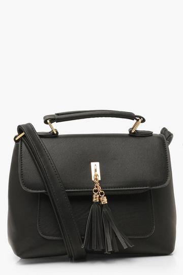 Smooth PU Tassel Detail Crossbody Bag black