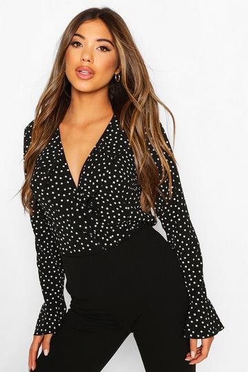 Polka Dot Frill Bodysuit black