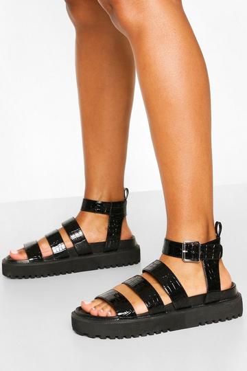 Triple Strap Chunky Footbed Sandals black