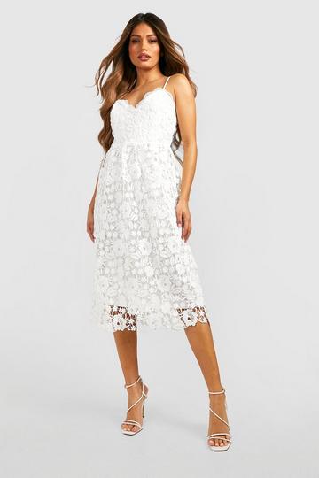 Strappy Crochet Lace Skater Midi Dress white