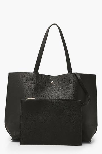 Black Textured PU Tote & Tablet Bag