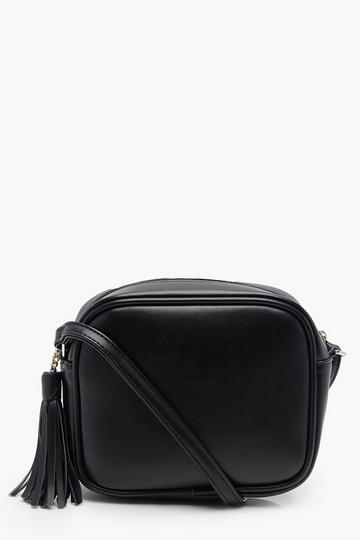 PU Zip Around Crossbody Bag With Tassel black