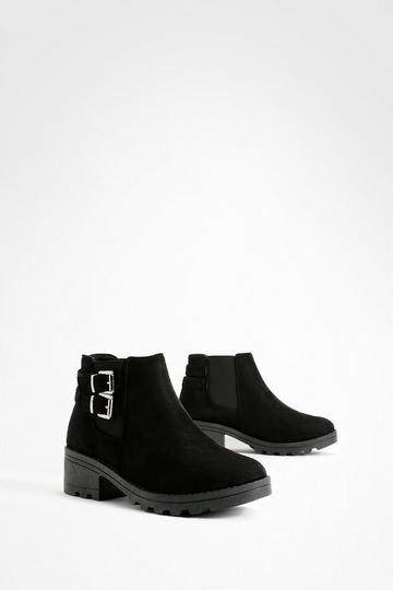 Buckle Detail Block Heel Chelsea Boots black