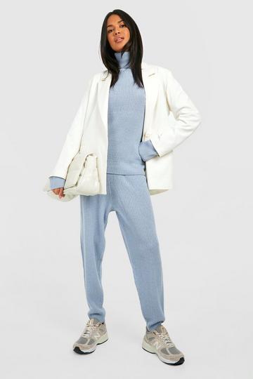Turtle Neck Knitted Tracksuit pastel blue