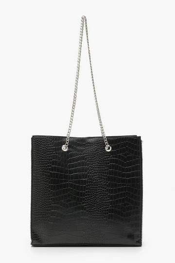 Black Premium Croc PU & Metal Bead Tote Bag