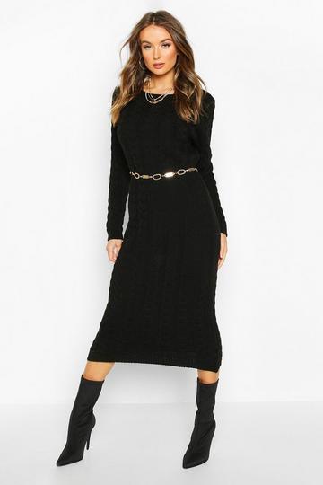 Cable Knit Midi Dress black