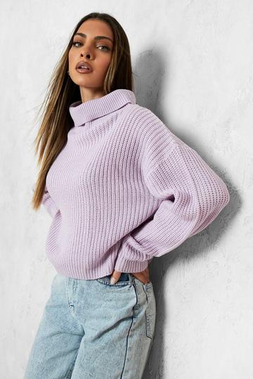Purple Cropped Fisherman Roll Neck Jumper